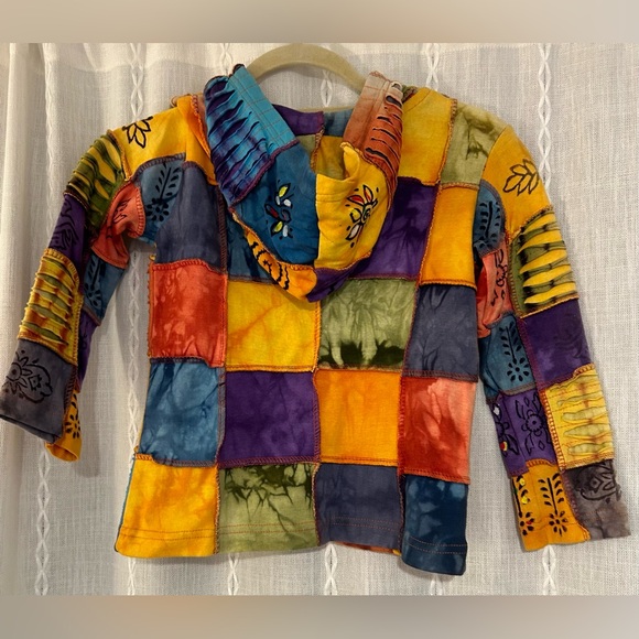 NWTs Rising International, patchwork, hooded sweatshirt. Zip up w/pockets. Sz. 6 - Picture 2 of 10
